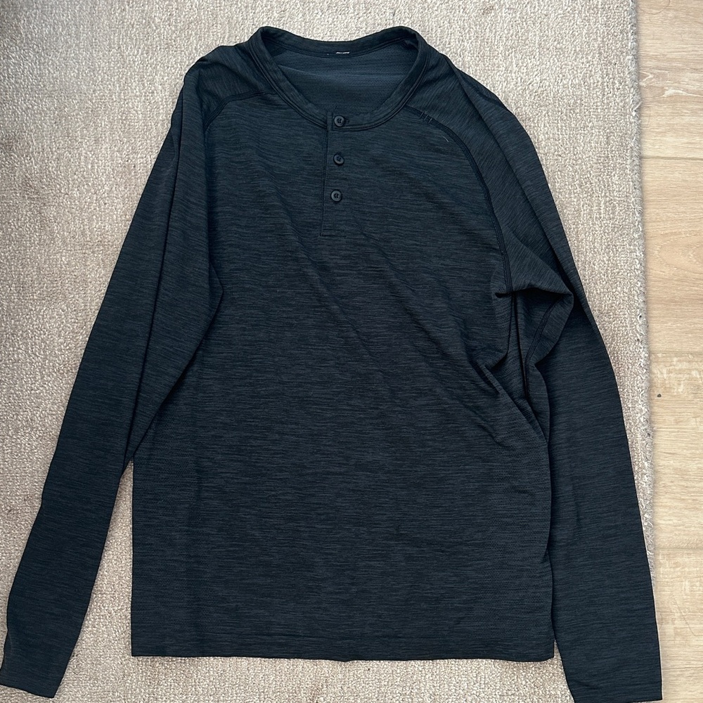 Lululemon Men's Black Long Sleeve Henley Shirt